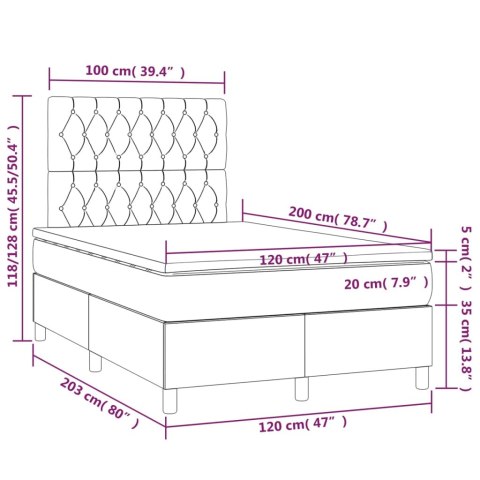  Łóżko kontynentalne, materac i LED, niebieski aksamit 120x200cm