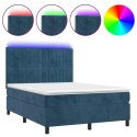  Łóżko kontynentalne, materac i LED, niebieski aksamit 140x190cm
