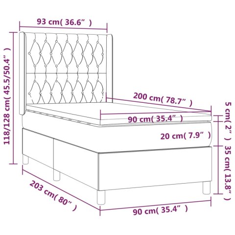  Łóżko kontynentalne z materacem i LED, różowy aksamit 90x200 cm