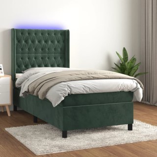  Łóżko kontynentalne z materacem i LED zielony aksamit 90x200 cm