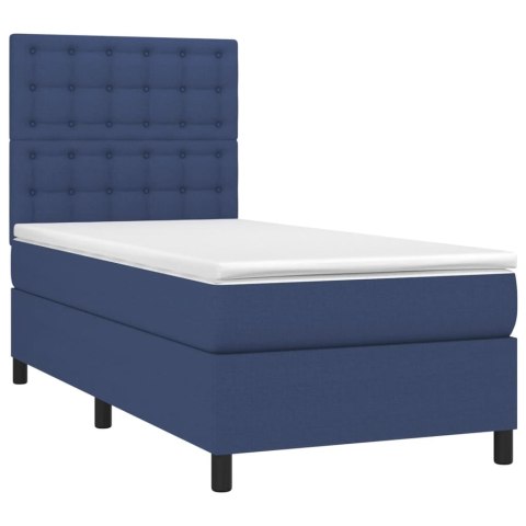  Łóżko kontynentalne z materacem, niebieskie, tkanina 100x200 cm