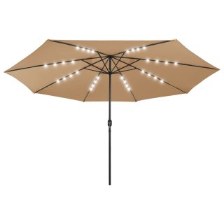  Parasol ogrodowy z LED i metalowym słupkiem, 400 cm, taupe