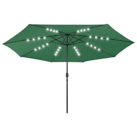  Parasol ogrodowy z LED i metalowym słupkiem, 400 cm, zielony