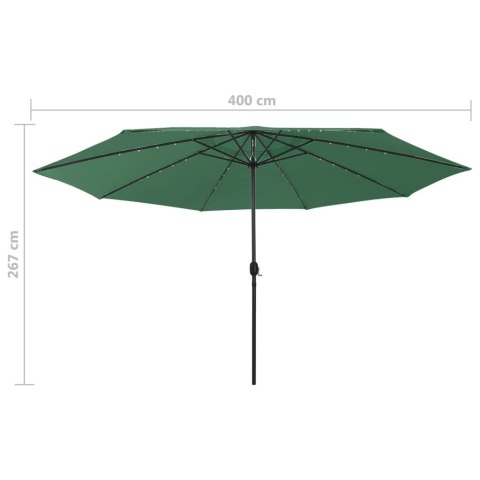  Parasol ogrodowy z LED i metalowym słupkiem, 400 cm, zielony