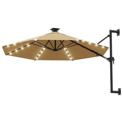  Parasol ścienny z LED, na metalowym słupku, 300 cm, kolor taupe