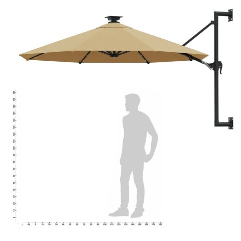  Parasol ścienny z LED, na metalowym słupku, 300 cm, kolor taupe