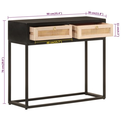  Stolik konsolowy, czarny, 90x30x76 cm, drewno mango i żelazo