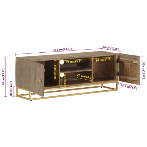  Szafka pod TV, 110x30x40 cm, lite drewno mango i żelazo