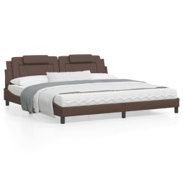  Łóżko z materacem, brązowe, 200x200 cm, sztuczna skóra