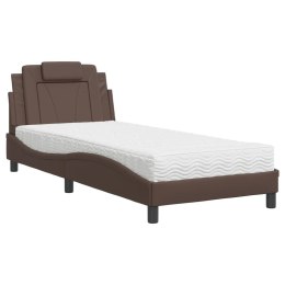 Łóżko z materacem, brązowe, 90x190 cm, sztuczna skóra