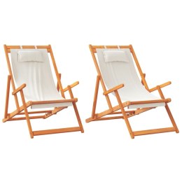 Składane krzesła plażowe, 2 szt., kremowe, tkanina