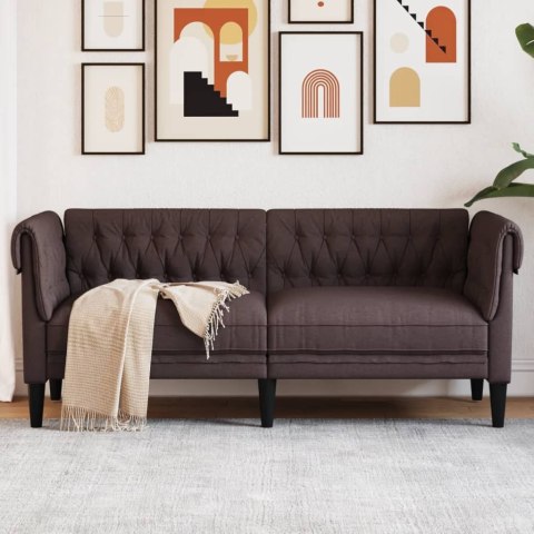  Sofa Chesterfield, dwuosobowa, ciemnobrązowa, obita tkaniną