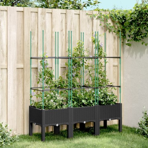  Donica ogrodowa z kratką, czarna, 120x40x142,5 cm, PP