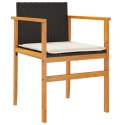  Krzesła ogrodowe, 2 szt., poduszki, czarne, polirattan i drewno