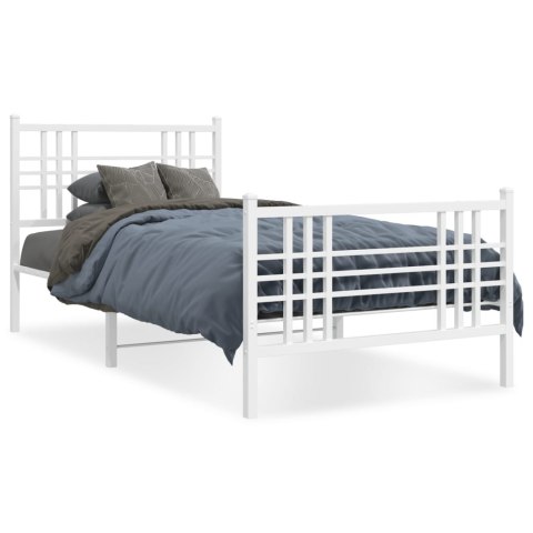  Metalowa rama łóżka z wezgłowiem i zanóżkiem, biała, 100x190 cm