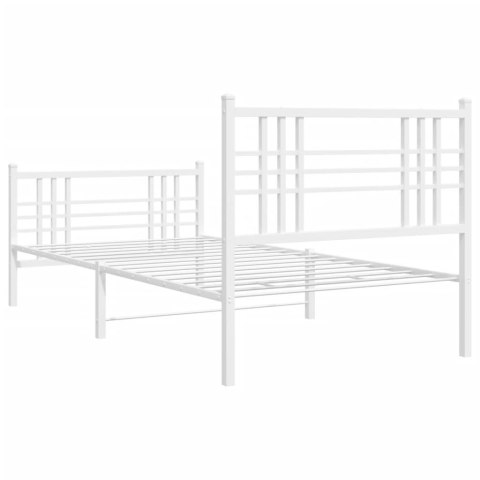  Metalowa rama łóżka z wezgłowiem i zanóżkiem, biała, 107x203 cm