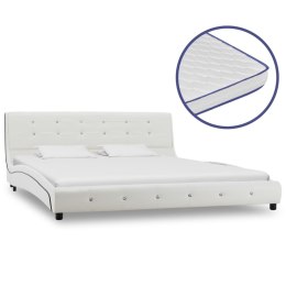  Łóżko z materacem memory, białe, sztuczna skóra, 160 x 200 cm