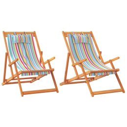  Składane krzesła plażowe, 2 szt., wielokolorowe, obite tkaniną