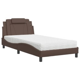  Łóżko z materacem, brązowe, 100x200 cm, sztuczna skóra