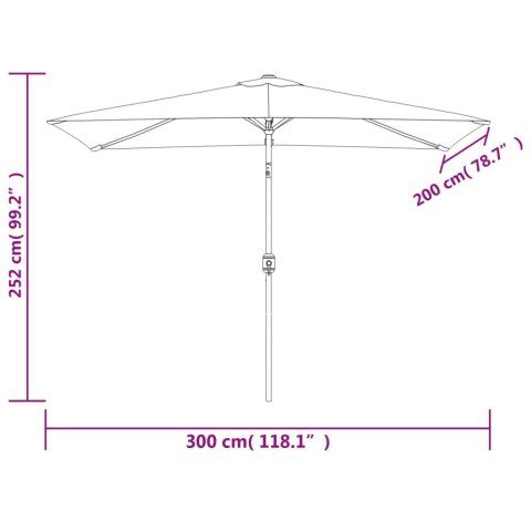  Parasol ogrodowy na metalowym słupku, 300 x 200 cm, czarny