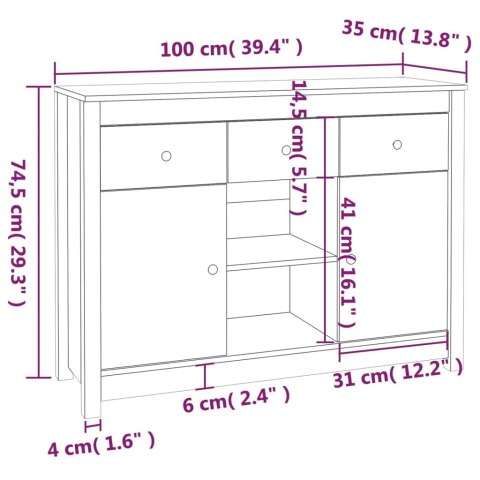  Komoda, 100x35x74,5 cm, lite drewno sosnowe