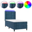  Łóżko kontynentalne, materac i LED, niebieski aksamit 80x200 cm