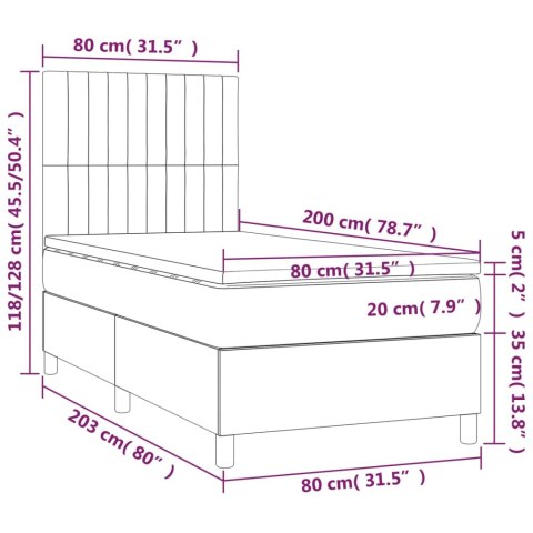  Łóżko kontynentalne z materacem i LED, różowy aksamit 80x200 cm