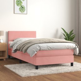  Łóżko kontynentalne z materacem, różowe, aksamit, 80x200 cm