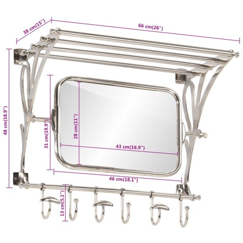  Półka na bagaże z wieszakami i lustrem, ścienna, aluminium