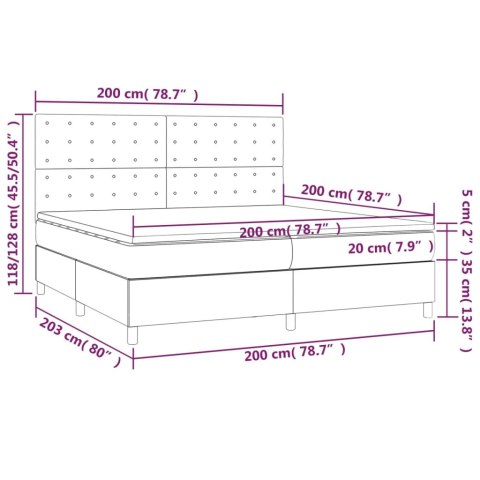  Łóżko kontynentalne, materac i LED, niebieski aksamit 200x200cm