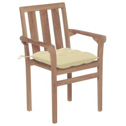  Krzesła ogrodowe, 2 szt., kremowe poduszki, lite drewno tekowe