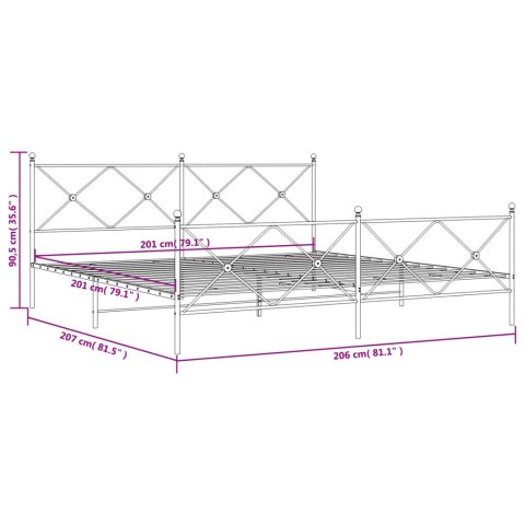  Metalowa rama łóżka z wezgłowiem i zanóżkiem, biała, 200x200 cm