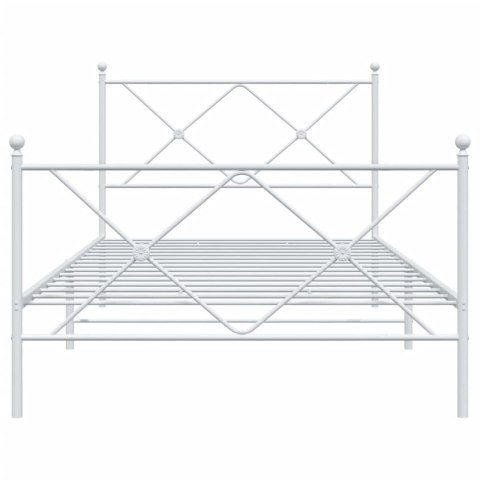 Metalowa rama łóżka z wezgłowiem i zanóżkiem, biała, 100x200 cm