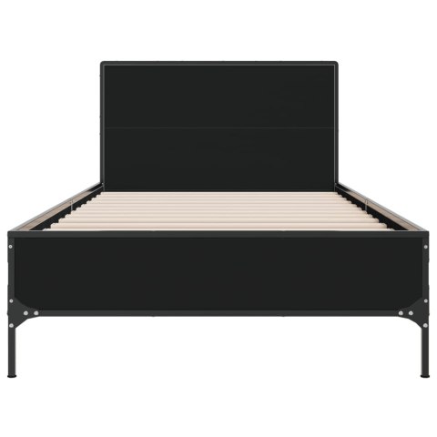  Rama łóżka, czarna, 100x200 cm, materiał drewnopochodny i metal