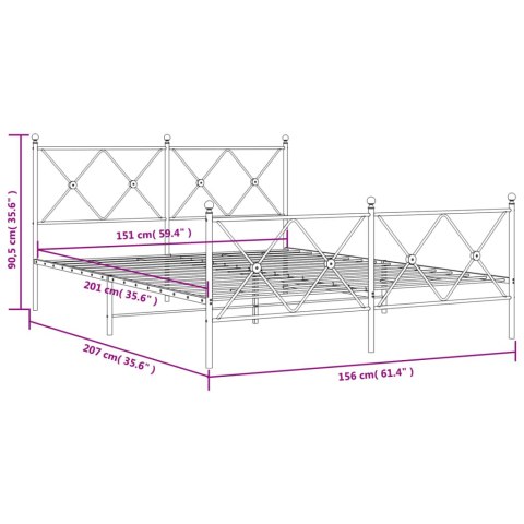  Metalowa rama łóżka z wezgłowiem i zanóżkiem, biała, 150x200 cm