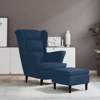  Fotel uszak z podnóżkiem, niebieski, tapicerowany aksamitem