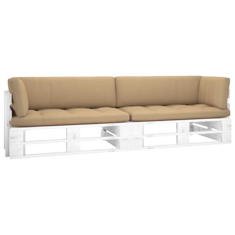  Sofa 2-osobowa z palet, z poduszkami, biała, drewno sosnowe