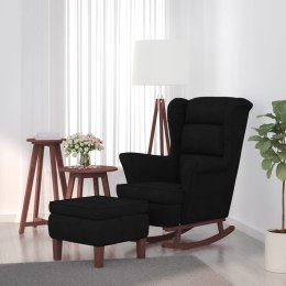  Fotel bujany na drewnianych nogach, z podnóżkiem, czarny
