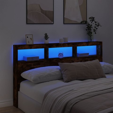  Zagłówek z półkami i LED, przydymiony dąb, 180x17x102 cm