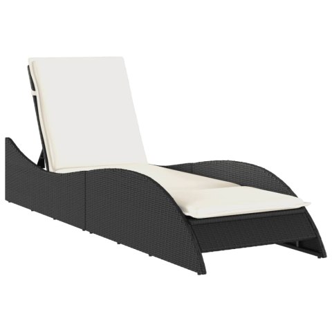  Leżanka z poduszką, czarna, 60x205x73 cm, polirattan