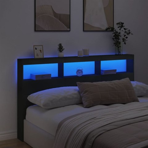 Zagłówek z półkami i oświetleniem LED, czarny, 180x17x102 cm