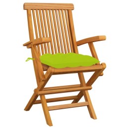  Krzesła ogrodowe, jasnozielone poduszki, 3 szt., drewno tekowe
