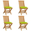  Krzesła ogrodowe, jasnozielone poduszki, 4 szt., drewno tekowe