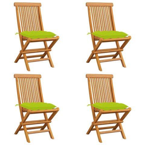  Krzesła ogrodowe, jasnozielone poduszki, 4 szt., drewno tekowe
