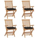  Krzesła ogrodowe z czarnymi poduszkami, 4 szt., drewno tekowe