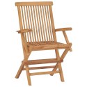  Krzesła ogrodowe z czarnymi poduszkami, 4 szt., drewno tekowe