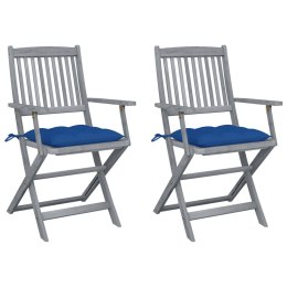  Składane krzesła ogrodowe, 2 szt., z poduszkami, akacjowe