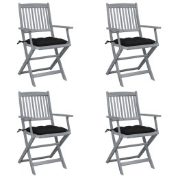  Składane krzesła ogrodowe, 4 szt., poduszki, drewno akacjowe