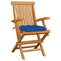  Krzesła ogrodowe, niebieskie poduszki, 6 szt., drewno tekowe