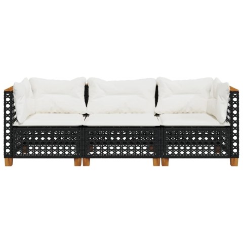  Sofa ogrodowa z poduszkami, 3-osobowa, czarna, polirattan